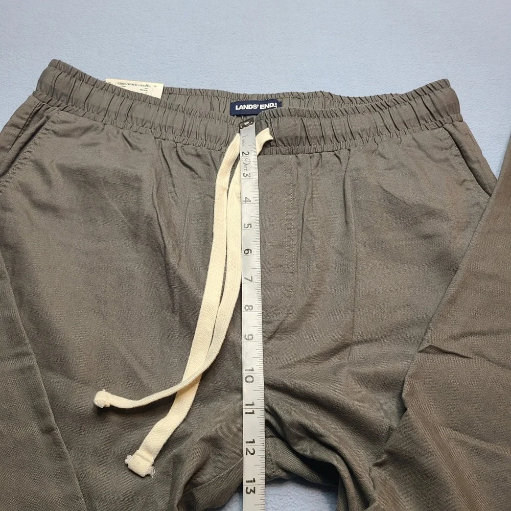Lands' End Pull On Pant Mens Medium Olive Green Cotton Linen Drawcord Classic